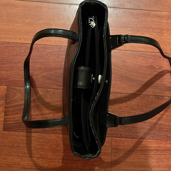 Liz Claiborne Vintage Faux Leather Handbag Black with Silver Accents, 10x9x2 - Picture 14 of 16